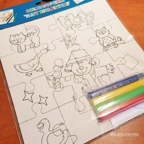 Színezhető puzzle gyermekeknek 4 féle lappal és mini 4 színű színezővel - Ajándéktárgy