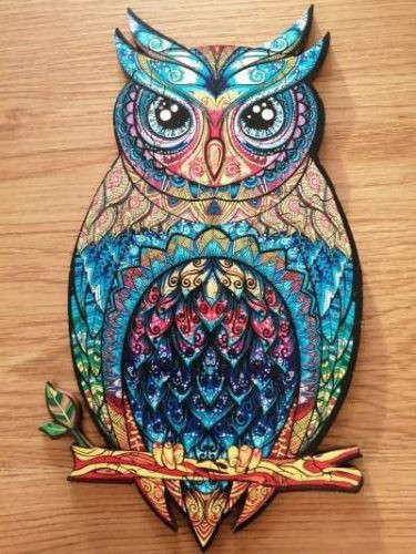 Fa puzzle gyerekeknek - Bagoly - Minden kirakós bizonyos darabkáit különböző állatok, növények alkotják - 21x35 cm