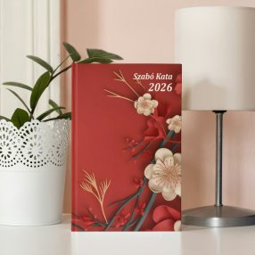   Piros sablon | Egyedi névvel 2026-os keménytáblás határidőnapló A/5 napi beosztású