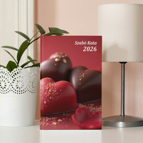 Szíves sablon | Egyedi névvel 2026-os keménytáblás határidőnapló A/5 napi beosztású