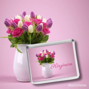   Köszönöm - feliratos akril hűtőmágnes 60x45 mm-es cserélhető képpel - Ajándéktárgy